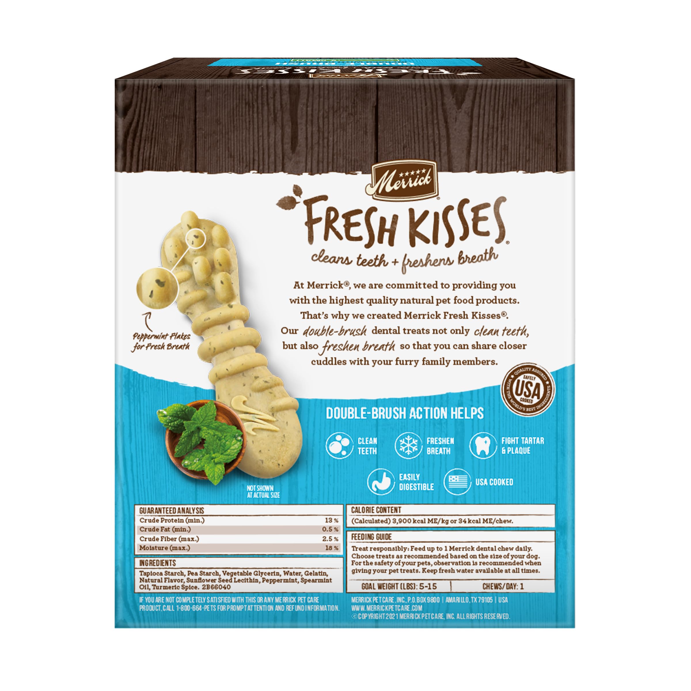 Merrick Fresh Kisses Natural Dental Chews Toothbrush Treat Shape Infused With Real Mint For Tiny Dogs 5-15 Lbs - 78 ct. Box - Image 5