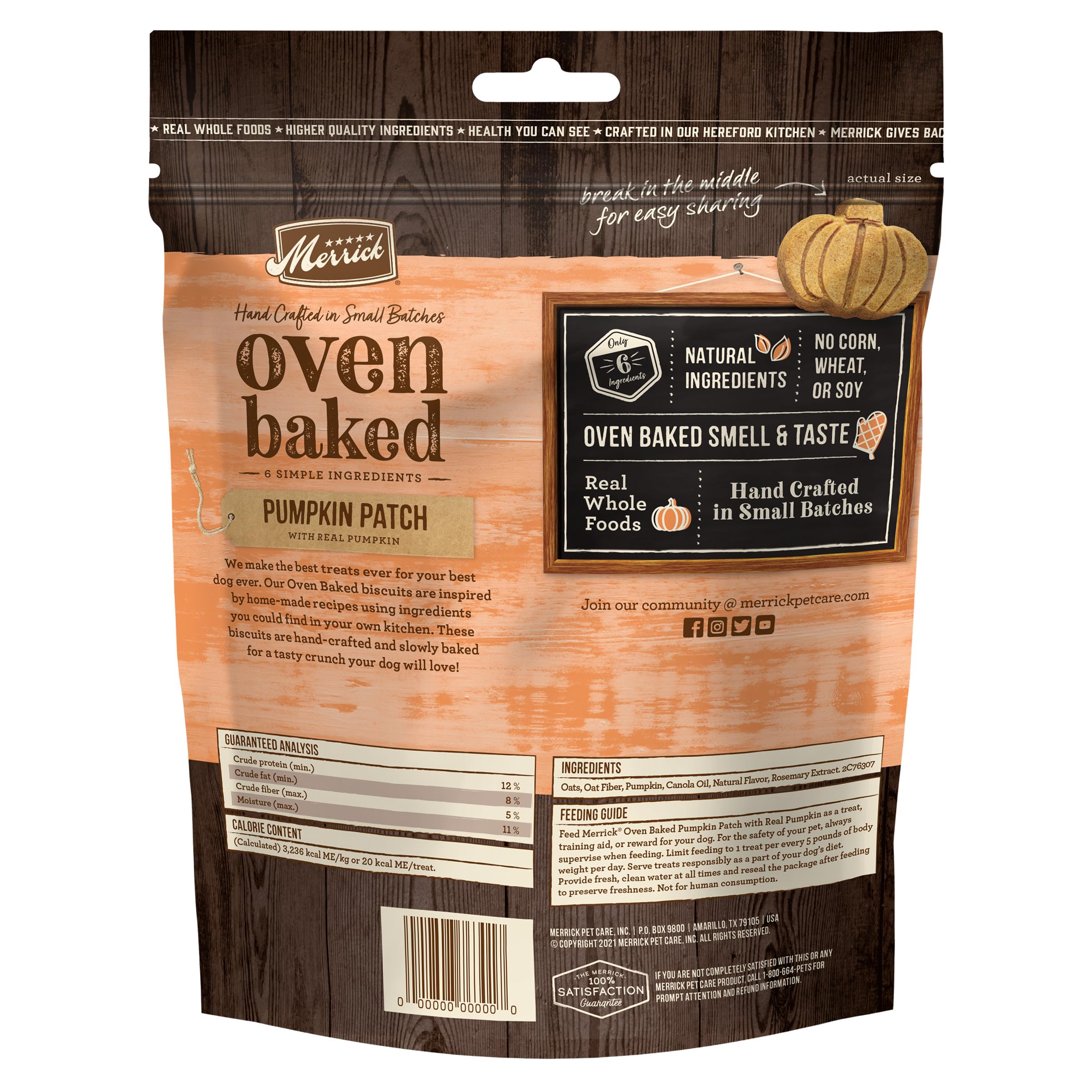Merrick Oven Baked Dog Treats, Natural and Crunchy Bag of Treats, Pumpkin Patch with Real Pumpkin Snack - 11 oz. Bag - Image 7