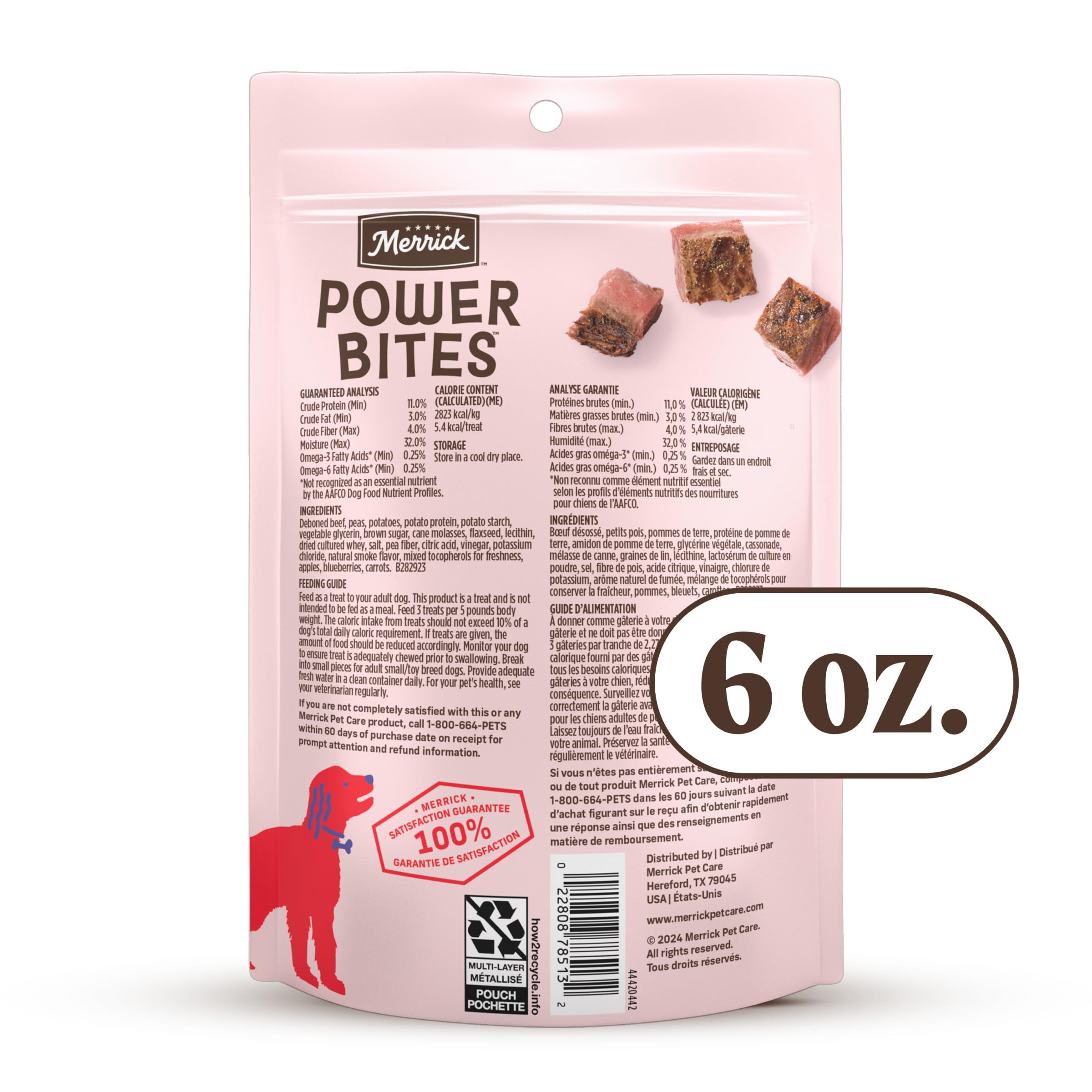 Merrick Power Bites Natural Soft And Chewy Real Meat Dog Treats, Grain Free Snack With Real Beef Recipe - 6 oz. Bag - Image 11