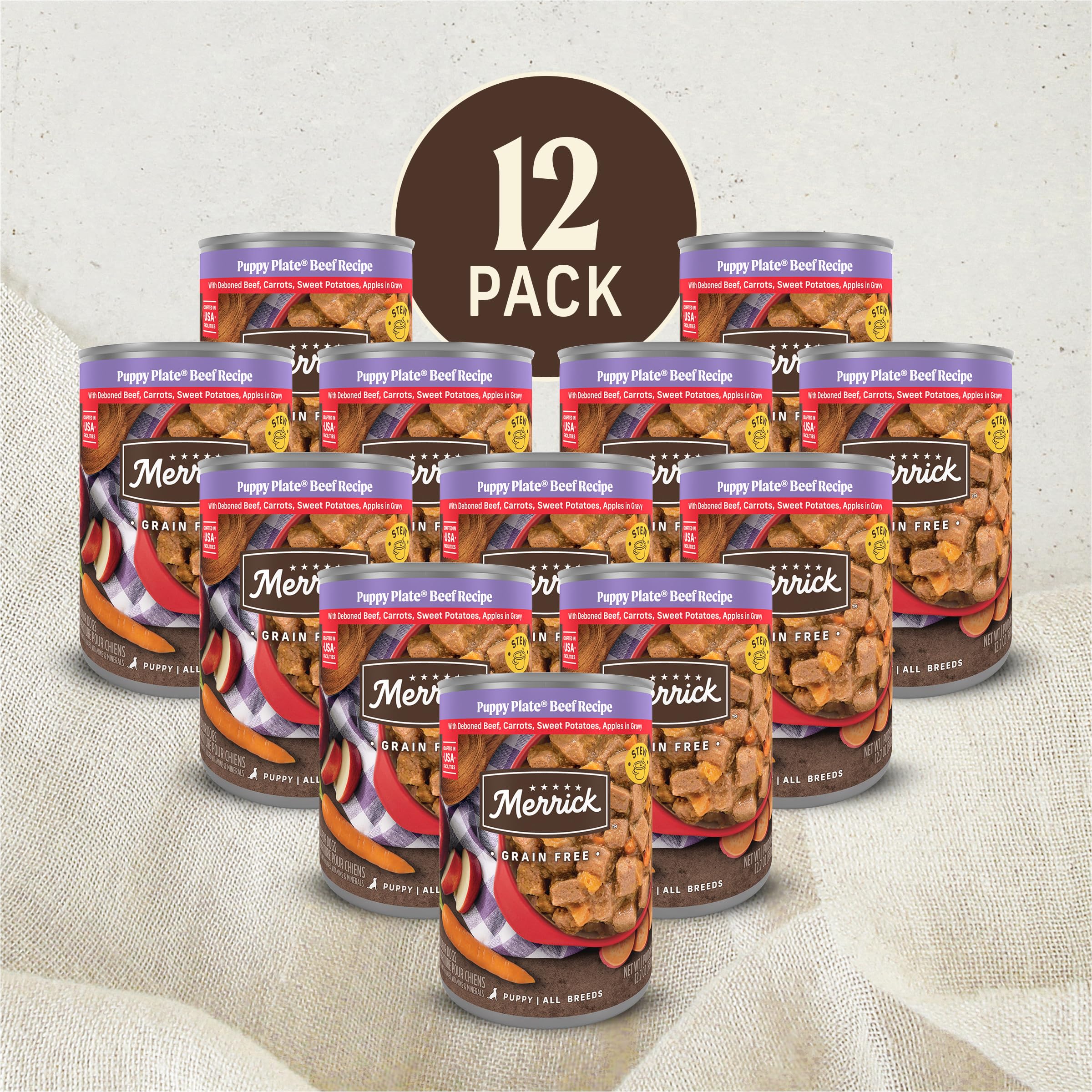 Merrick Puppy Plate Grain Free Wet Puppy Food with Real Deboned Beef, Carrots, Sweet Potatoes and Apples in Gravy, 12.7 oz. Can - Image 3